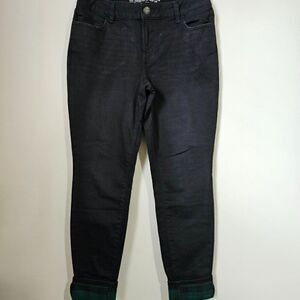 EUC M JEANS BY MAURICES BLACK PLAID CUFF STRETCH JEANS SIZE LARGE REG